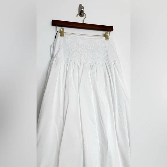 WEWOREWHAT Drop Waist Maxi Skirt White Cotton Poplin Smocked Back Size Small NWT - Picture 9 of 14